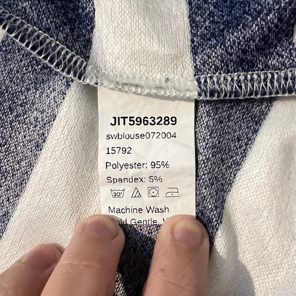 Women's Shein Curve‎ Navy White Stripe V Neck Short Sleeve Blouse Plus Size 1XL - Picture 5 of 8